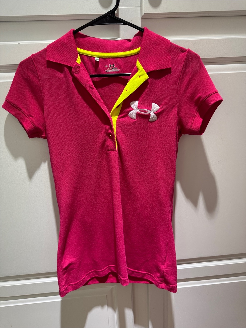 Under Armour Women's Hot Pink Polo with Neon Yellow Trim